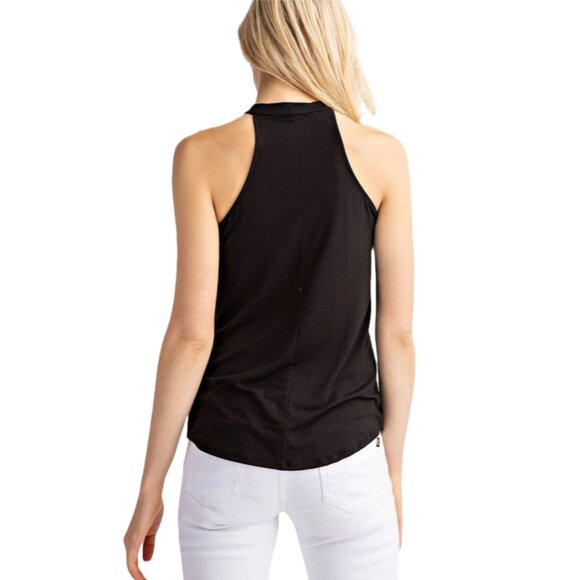 143 Story Black Edgy Cut Out Strappy Sleeveless Bamboo Tank Top - Picture 4 of 4